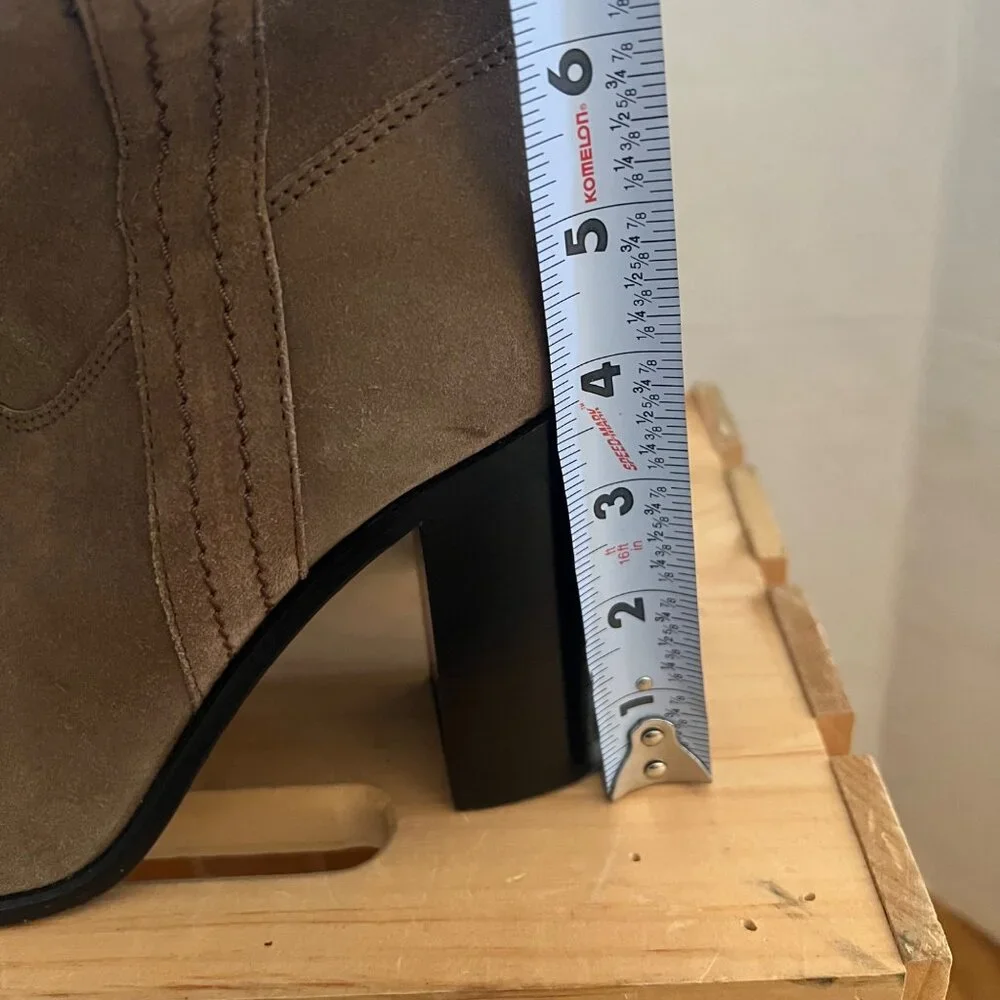 Kate Spade New York Size 9 Tobacco Brown Baise Suede Pull On Heeled Ankle Boots - Picture 9 of 16